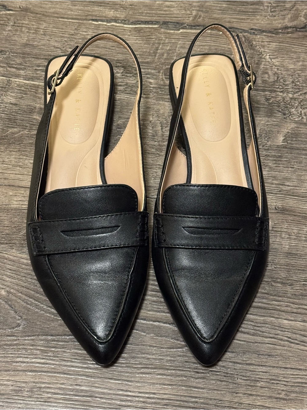 Kelly & Katie Black Pointed Slingback Loafers 7M